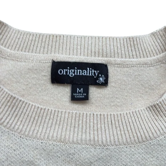 Originality Smiley Sweater Checked Sleeves Cropped Juniors Size M Cream & Black - Picture 6 of 6